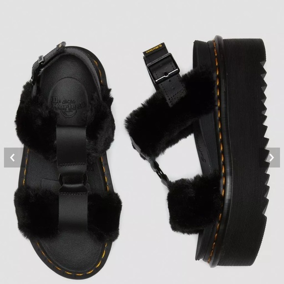 Dr. Martens Francis Fluffy F Fur Leather Sandals, Black, Like New, Size 7-8 /38 - Picture 3 of 11